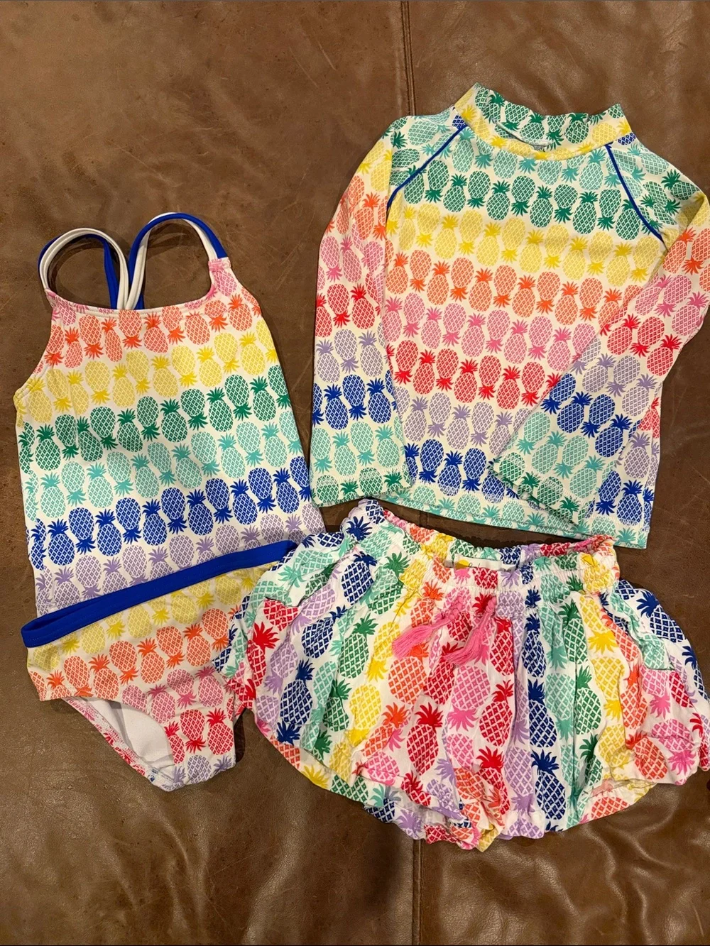 Mini Boden Girls Rainbow Pineapple Swim Set - 3pc plus matching shorts